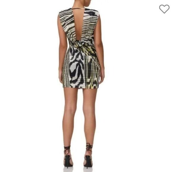 New AFRM Anthropologie Kerra Abstract Zebra Print Plunge Neck Minidress Size S - Picture 3 of 11